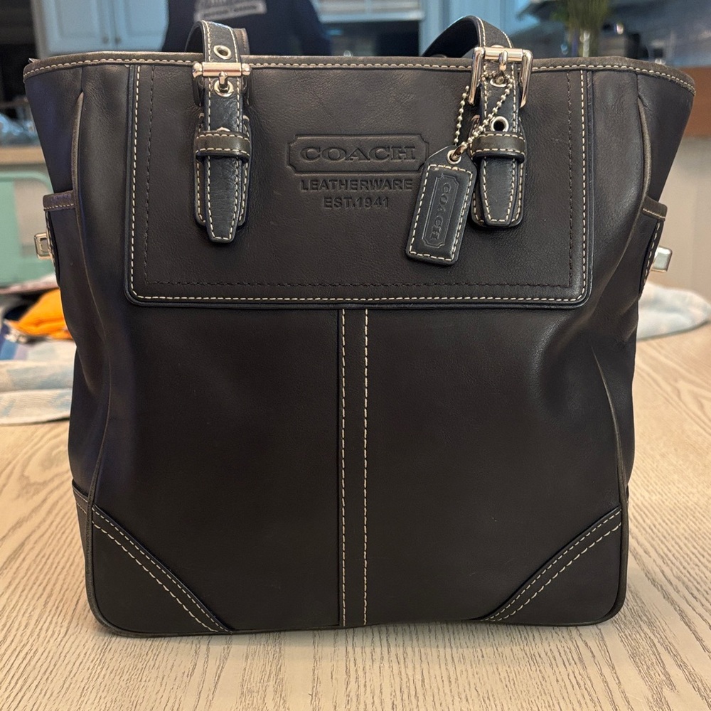 Coach Navy Blue Small Leather Tote Bag